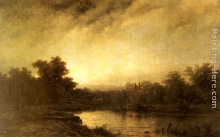 A River Landscape painting - Remigius Adriannus van Haanen A River Landscape art painting